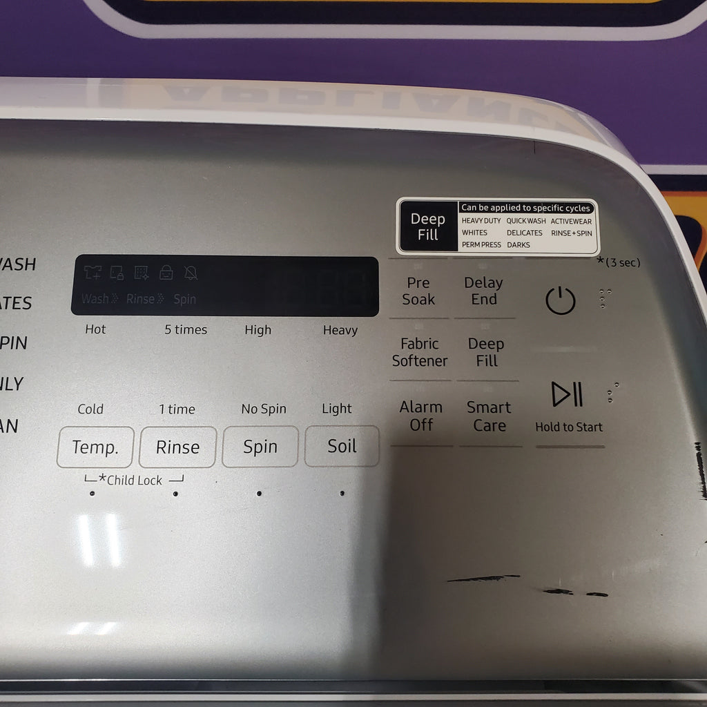 Pictures of Samsung White Top Load 5.0 Cu. Ft. Washer with Active Water Jet WA50R5200AW - Certified Refurbished and Samsung White Electric 7.4 Cu. Ft. Dryer with Sensor Dry DVE50R5200W - Scratch and Dent (Minor) - Neu Appliance Outlet - Discount Appliance Outlet in Austin, Tx