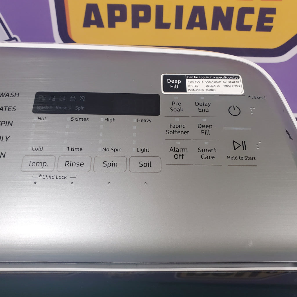 Pictures of Samsung White Top Load 5.4 Cu. Ft. Washer with Active Water Jet WA54R7200AW - Certified Refurbished and Samsung White Electric 7.4 Cu. Ft. Dryer with Sensor Dry DVE50R5200W - Scratch and Dent (Minor) - Neu Appliance Outlet - Discount Appliance Outlet in Austin, Tx