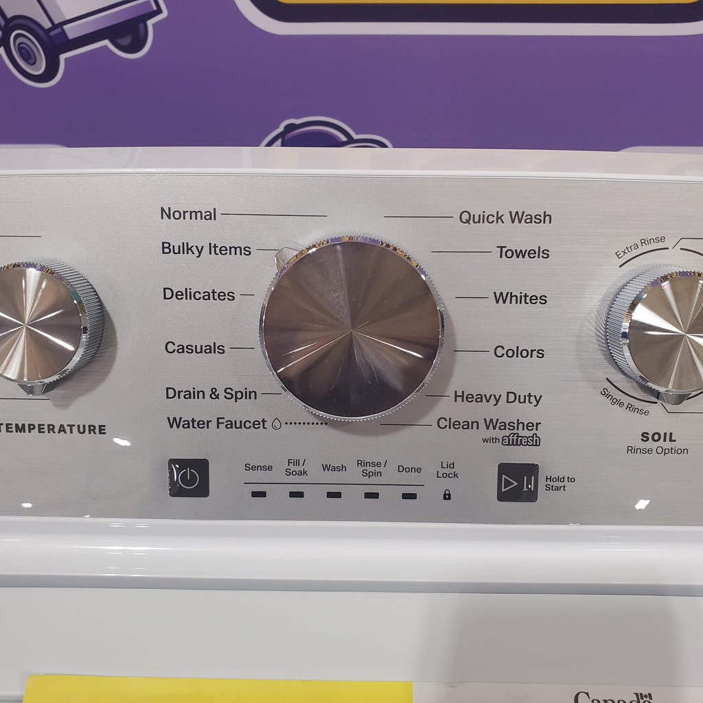 Pictures of Maytag Top Load 4.8 Cu. Ft. Washer with Extra Power MVW5430MW - Scratch and Dent (Moderate) and Maytag Front Load Wrinkle Prevent Electric 7.0 Cu. Ft. Dryer with End of Cycle Signal MED4500MW - Open Box - Neu Appliance Outlet - Discount Appliance Outlet in Austin, Tx