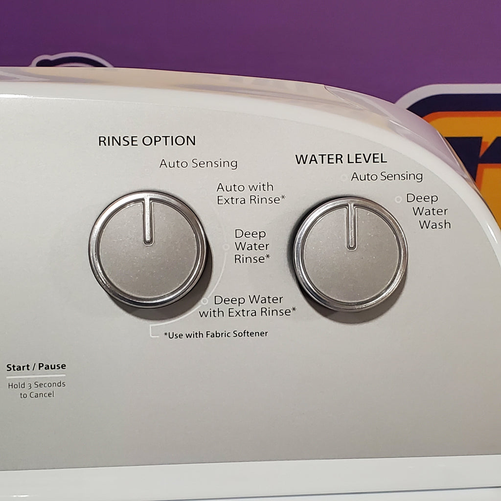 Whirlpool 3.8–3.9 Cu. Ft.  Top Load Washer with 2 in 1 Removable Agitator and Soil Level Selection WTW4957PW - Open Box and Whirlpool 7-cu ft Vented Electric Dryer 16050 - WGD4815EW - Scratch & Dent (Minor)