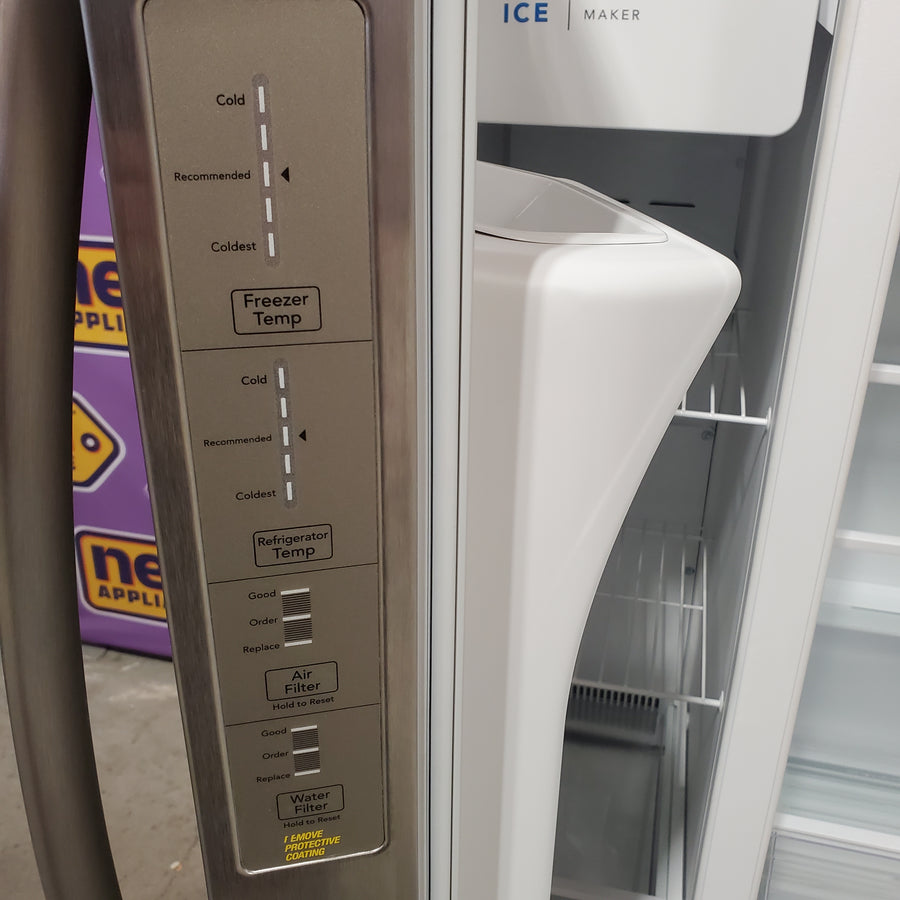 Frigidaire 25.6 cu. ft. ENERGY STAR Side by Side Refrigerator with Exterior Water and Ice Dispenser in Stainless Steel 20SD88 - FRSS2623AS - Scratch & Dent (Minor)