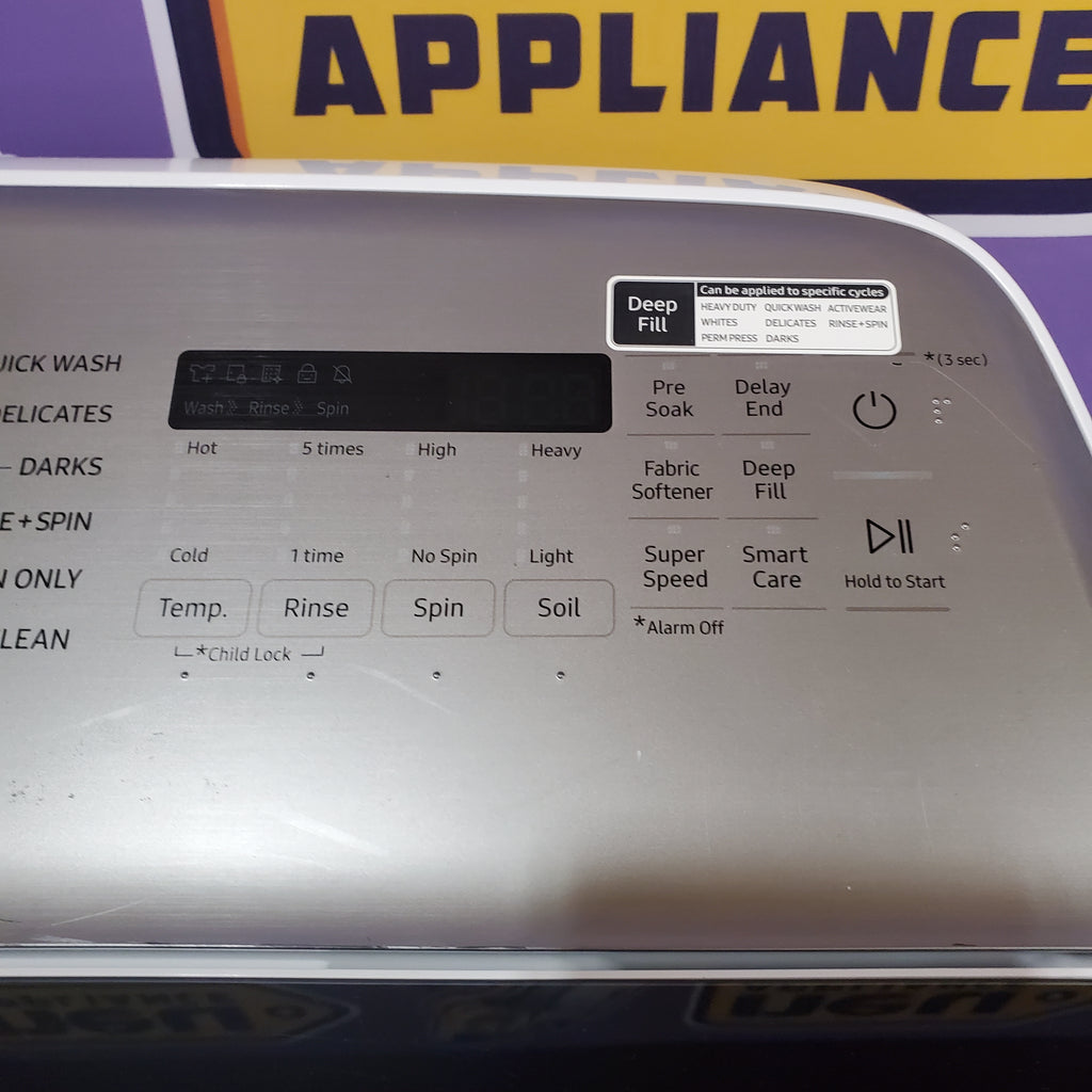 Pictures of Samsung White Top Load 5.0 Cu. Ft. Washer with Super Speed WA50R5400AW - Certified Refurbished and Samsung Front Load Electric Dryer with with Steam Sanitize+ 16111 - DVE52A5500W - Scratch & Dent (Minor) - Neu Appliance Outlet - Discount Appliance Outlet in Austin, Tx