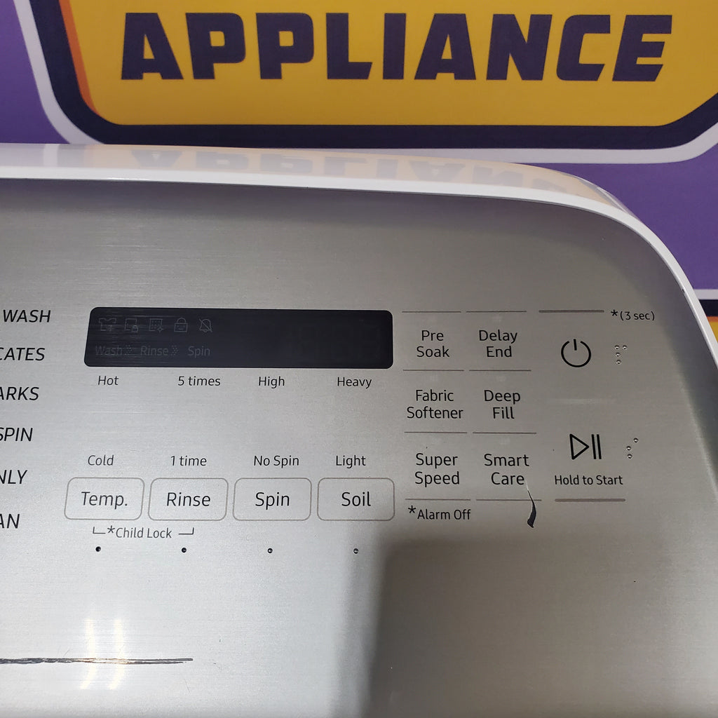 Pictures of Samsung White Top Load 5.0 Cu. Ft. Washer with Active Water Jet WA50R5200AW - Certified Refurbished and Samsung White Electric 7.4 Cu. Ft. Dryer with Sensor Dry DVE50R5200W - Scratch and Dent (Minor) - Neu Appliance Outlet - Discount Appliance Outlet in Austin, Tx