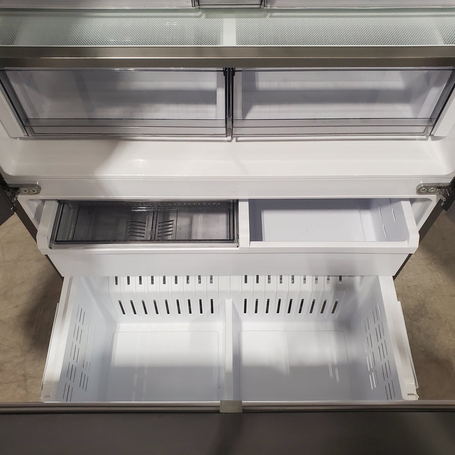 Samsung Counter-Depth Beverage Center 24.0 cu ft 3-Door Smart Compatible French Door Refrigerator with Dual Ice Maker with Water Dispenser and Door within Door ENERGY STAR Certified in White Glass RF24BB660012 - Scratch & Dent (Minor)