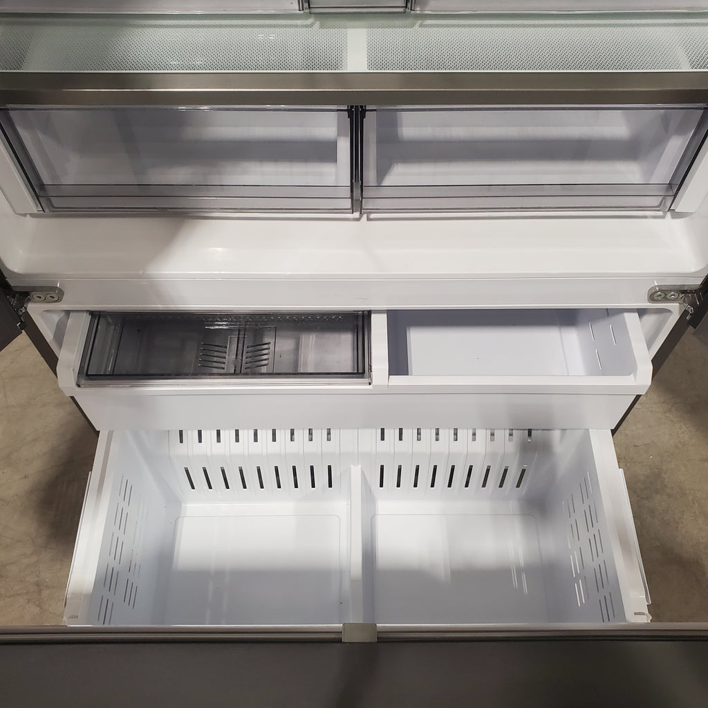 Pictures of Samsung Counter-Depth Beverage Center 24.0 cu ft 3-Door Smart Compatible French Door Refrigerator with Dual Ice Maker with Water Dispenser and Door within Door ENERGY STAR Certified in White Glass 251312SD1121 - RF24BB660012 - Scratch & Dent (Minor) - Neu Appliance Outlet - Discount Appliance Outlet in Austin, Tx