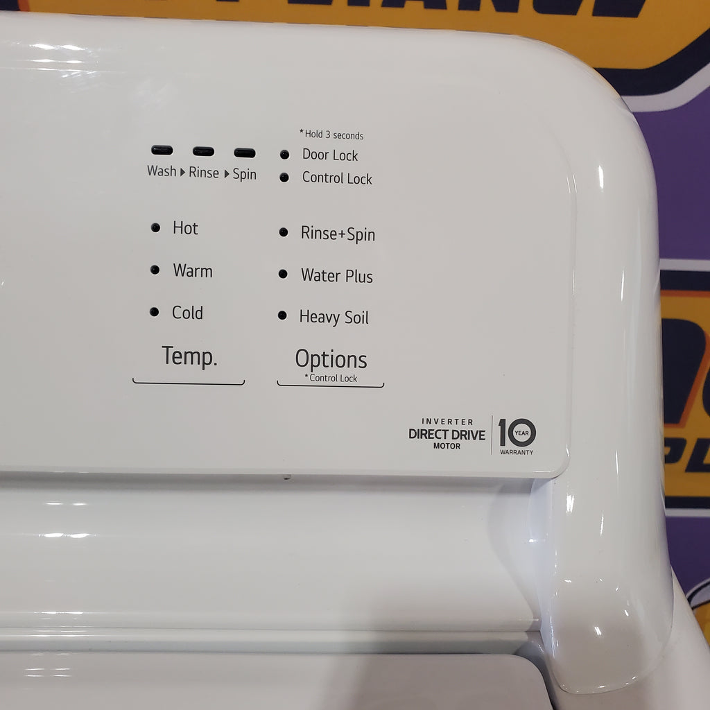 LG 4.3 cu. ft. Capacity Top Load Washer with TurboDrum™ Technology and Impeller WT6100CW - Open Box and LG 7.3 Cu. Ft.  Electric Rear Control Ultra Large Capacity Dryer in White with Sensor Dry 16058 - DLE6100W - Open Box
