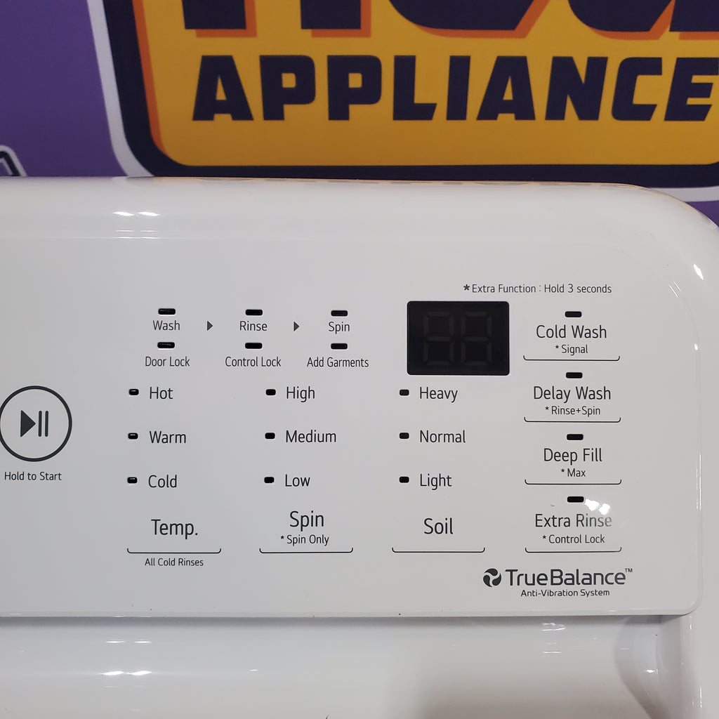 LG 4.3 cu. ft. Ultra Large Capacity Top Load Washer with 4-Way™ Agitator WT7005CW - Certified Refurbished and LG 7.3 Cu. Ft. Electric Rear Control Ultra Large Capacity Dryer with Sensor Dry 16082 - DLE6100W - Scratch & Dent (Minor)