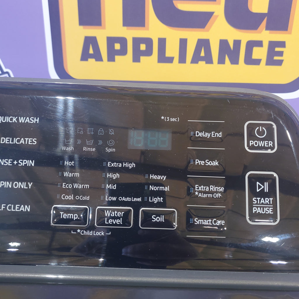 Samsung 4.5 cu. ft. Capacity Top Load Washer with Active WaterJet in Platinum WA45T3400AP - Certified Refurbished and Samsung 7.4 cu. ft. Smart Electric Dryer with Sensor Dry 16042 - DVE47CG3500V - Scratch & Dent (Minor)