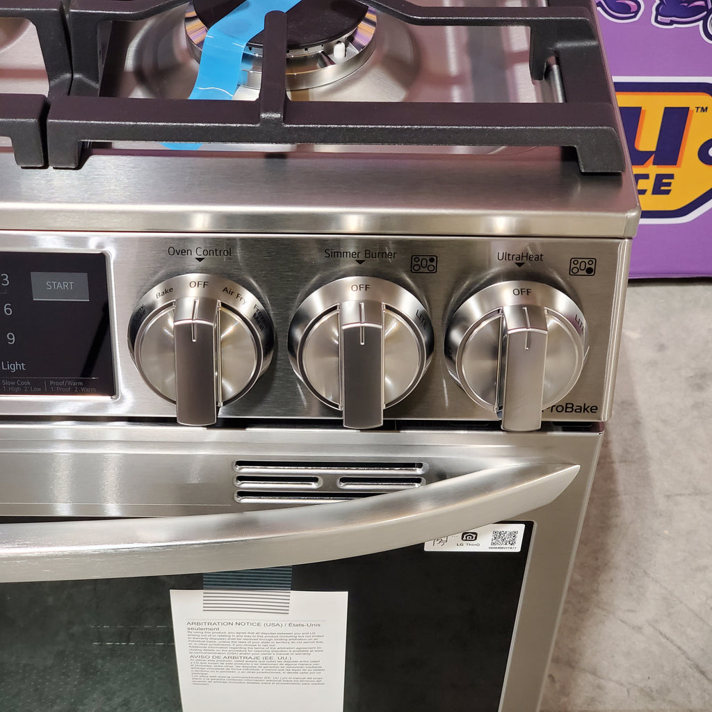 Pictures of LG 6.3 cu ft. Smart wi-fi Enabled ProBake Convection® InstaView® Gas Slide-In Range with Air Fry in Print Proof Stainless Steel - 3SD695 - LSGL6335F - Open Box - Neu Appliance Outlet - Discount Appliance Outlet in Austin, Tx