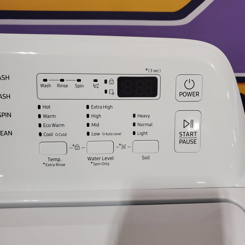 Pictures of Samsung 4.5 cu. ft. Top Load Washer with Vibration Reduction Technology+ in White WA45T3200AW - Open Box and Samsung 7.2 cu. ft. Electric Dryer with Sensor Dry in White 16125 - DVE45T3200W - Open Box - Neu Appliance Outlet - Discount Appliance Outlet in Austin, Tx