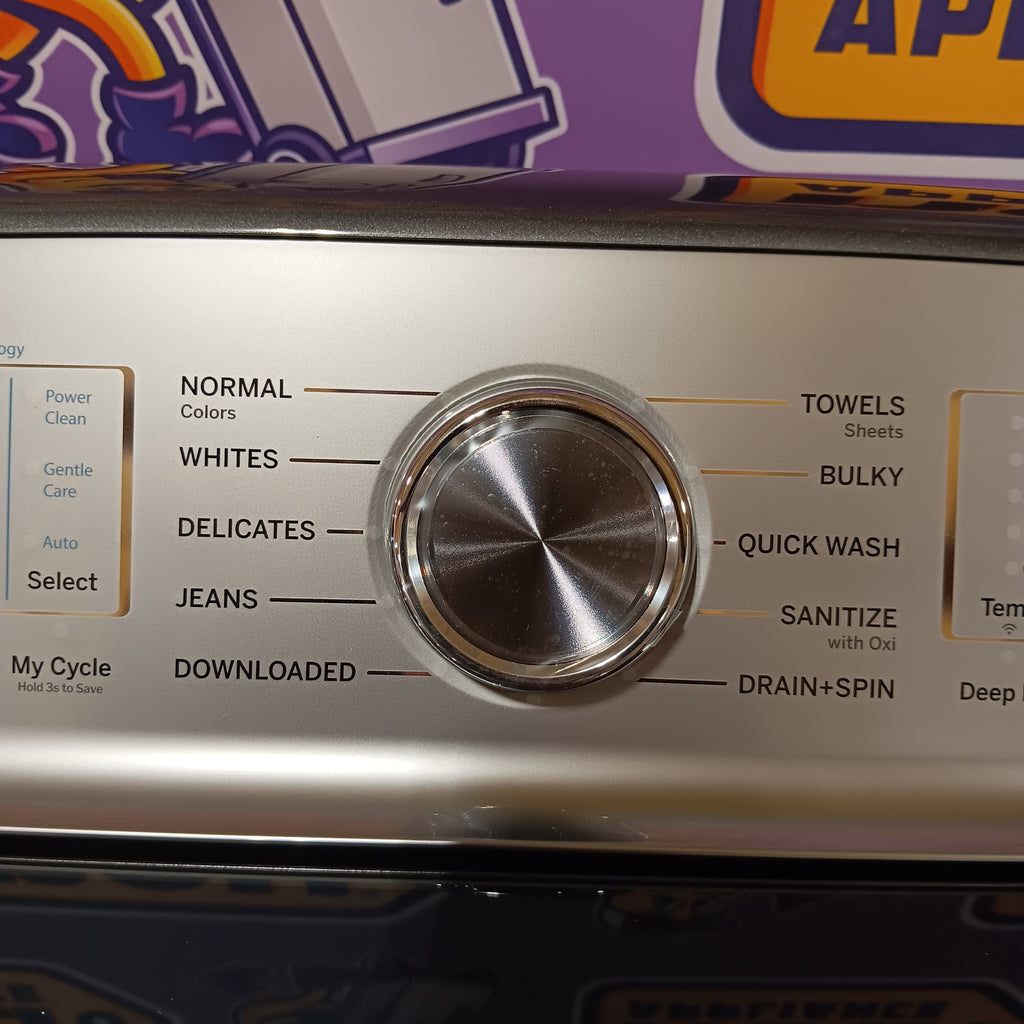 GE PTW600BPRDG Control panel of a washing machine with various settings labeled.