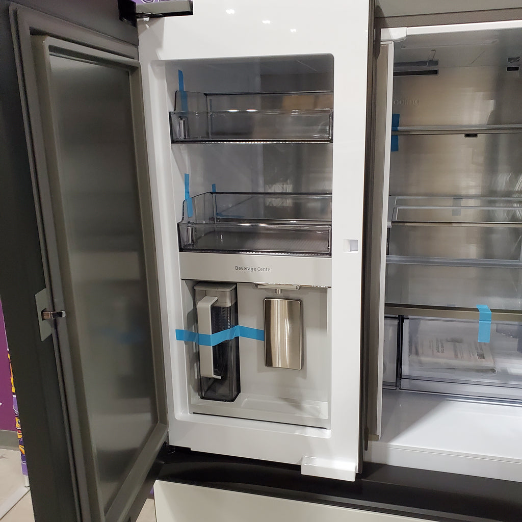 Pictures of Samsung Bespoke 29 cu ft. 4-Door Standard Depth French Door Smart Refrigerator with Beverage Center Auto Fill Pitcher and Dual Ice Maker with Ice Bites™ in White Glass 4SD408 - RF29BB86004MAA - Open Box - Neu Appliance Outlet - Discount Appliance Outlet in Austin, Tx