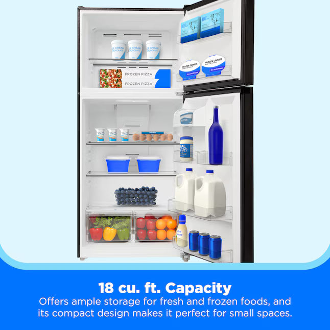 Midea Garage Ready 18 Cu. Ft. Top Freezer Refrigerator with Gallon Sized Door Bins, Ice Maker Ready, and LED Lighting 225521178 - MRT18D3BBB