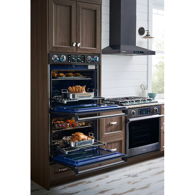 Samsung Steam Cook with Flex Duo 30 inch Double Electric Wall Oven Self-cleaning in Fingerprint Resistant Black Stainless Steel NV51K7770DG - Scratch & Dent (Minor)