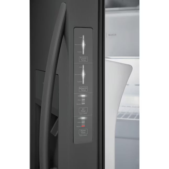 Frigidaire 25.6-cu ft Standard-Depth 36-in Wide Side-by-Side Refrigerator with Ice Maker, Water and Ice Dispenser in Black Stainless Steel FRSS2623AD - Scratch & Dent (Minor)