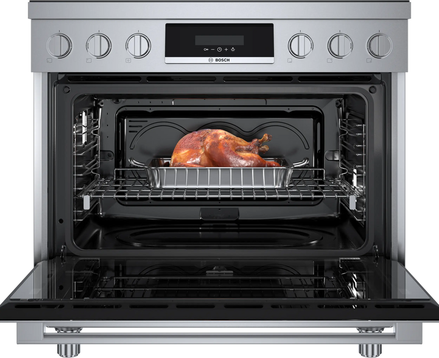 Bosch 800 Series 36 in. 3.7 cu ft. 5 Burner Slide-In Industrial Pro Style Induction Range w/ Convection Pro in Stainless Steel HIS8655U - Scratch & Dent (Minor)