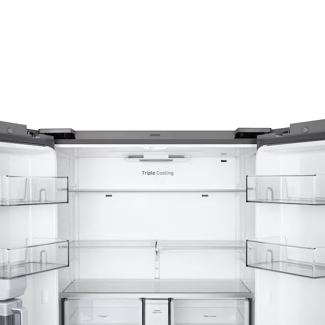 Samsung Counter-Depth 22.9-cu ft 4 -Door ENERGY STAR Certified Smart Compatible French Door Refrigerator with Dual Ice Maker in Fingerprint Resistant Stainless Steel RF23A9071SR - Scratch & Dent (Major)
