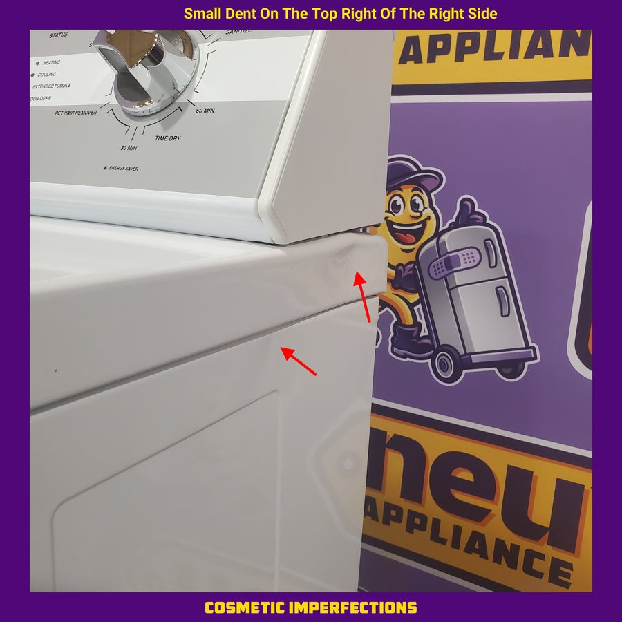 Speed Queen 27 Inch Electric Dryer with 7.0 Cu. Ft. Capacity, 4 Pre-Set Cycles, End of Cycle Indicator, Reversible Door, and Interior Light DC5003WE - Scratch & Dent (Moderate)