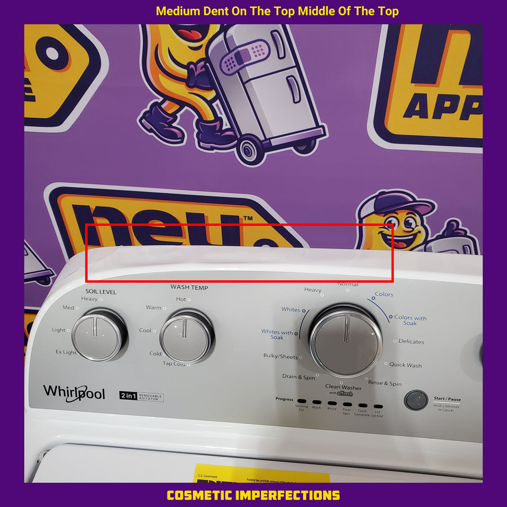 Whirlpool 3.8–3.9 Cu. Ft.  Top Load Washer with 2 in 1 Removable Agitator and Soil Level Selection WTW4957PW - Open Box and Whirlpool 7-cu ft Vented Electric Dryer 16050 - WGD4815EW - Scratch & Dent (Minor)