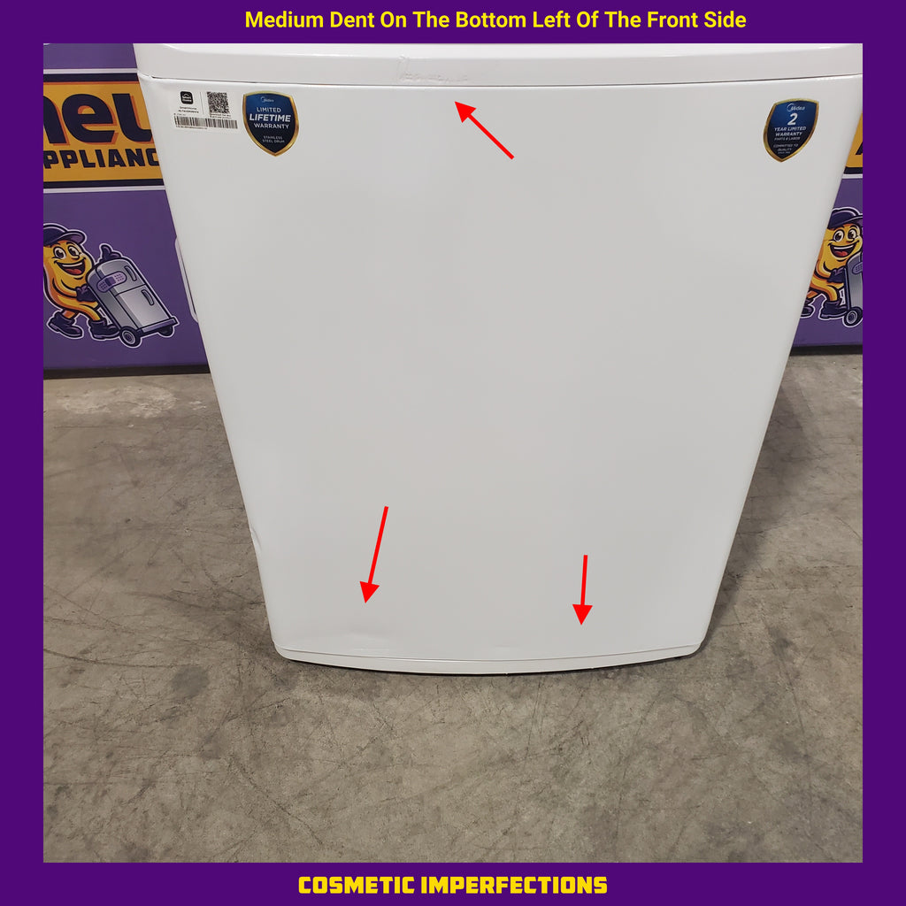 Pictures of Midea 4.5 cu. ft. Smart Top Load Washer with Wave-Impeller in White MLV45N3BWW - Scratch & Dent (Moderate) and Midea 7 cu. ft. Smart Electric Tumble Dryer with Sensor Dry MLTE45N4BWW - Scratch & Dent (Minor) - Neu Appliance Outlet - Discount Appliance Outlet in Austin, Tx