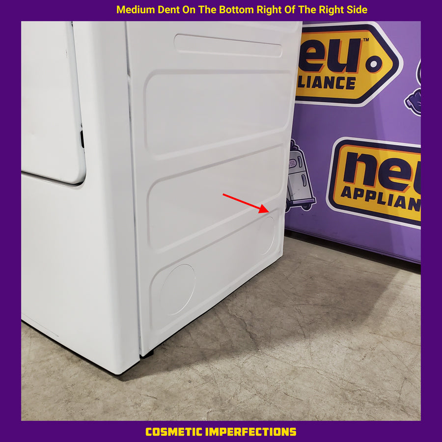 GE White Electric 7.2 Cu. Ft. Capacity Dryer with Up to 120 Ft. Venting and Reversible Door 31135SD247 - GTD38EASWWS - Scratch & Dent (Moderate)