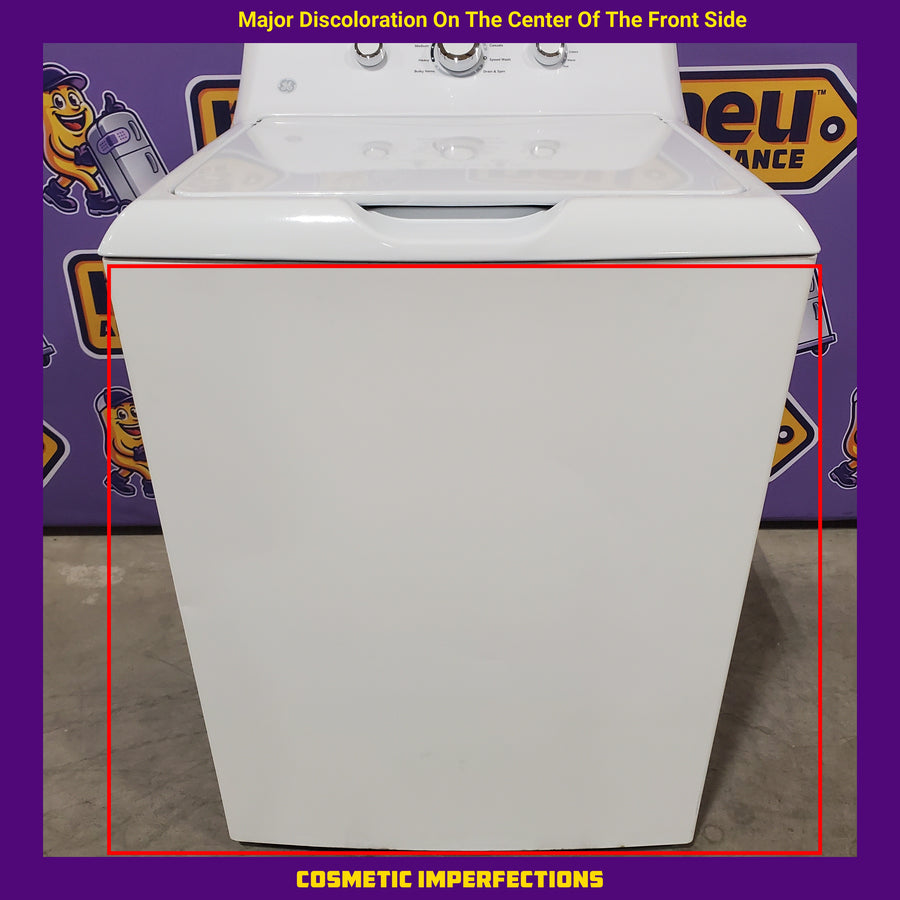 GE® 3.8 cu. ft. Capacity Washer with Stainless Steel Basket in White GTW330ASKWW - Scratch & Dent (Moderate) and GE® 7.2 cu. ft. Capacity Aluminized Alloy Drum Electric Dryer 16228 - GTD33EASKWW - Scratch & Dent (Minor)