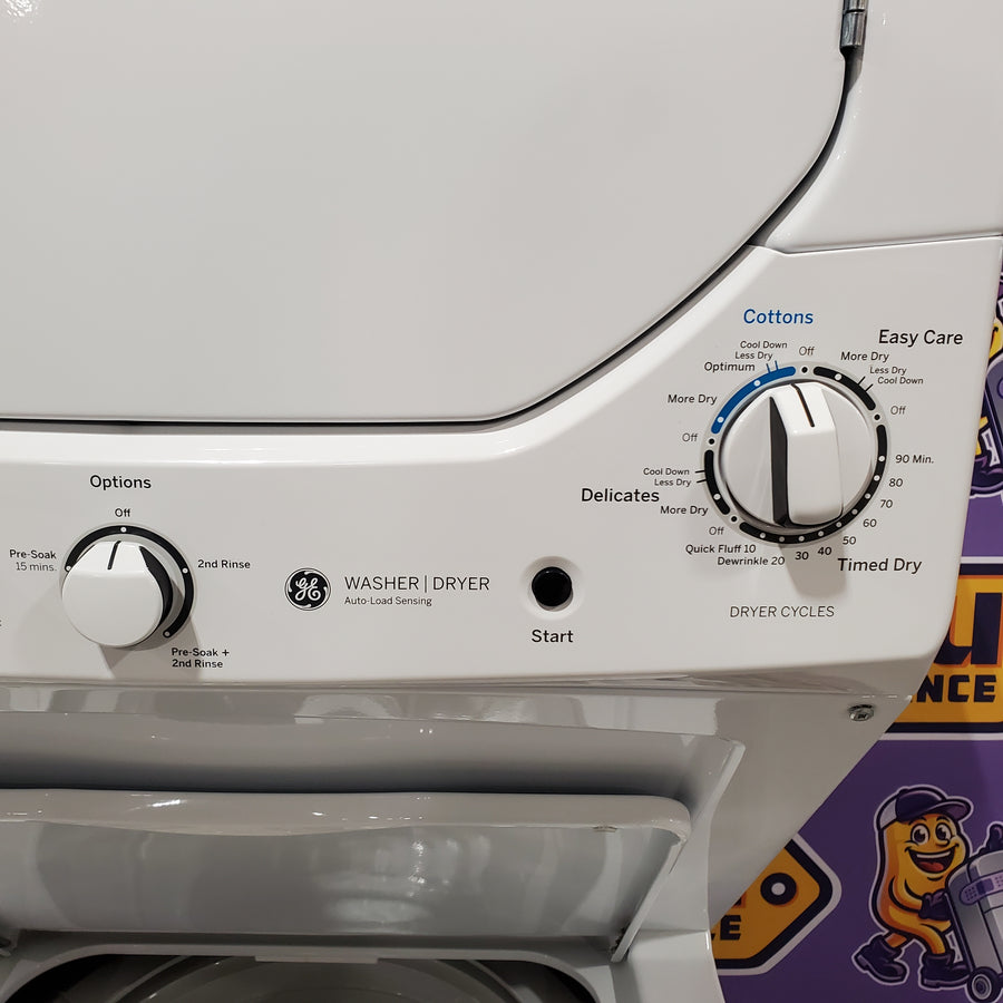 GE Unitized Spacemaker® 2.3 cu. ft. Capacity Washer with Stainless Steel Basket and 4.4 cu. ft. Capacity Electric Dryer 251310SD915 - GUD24ESSMWW - Scratch & Dent (Minor)
