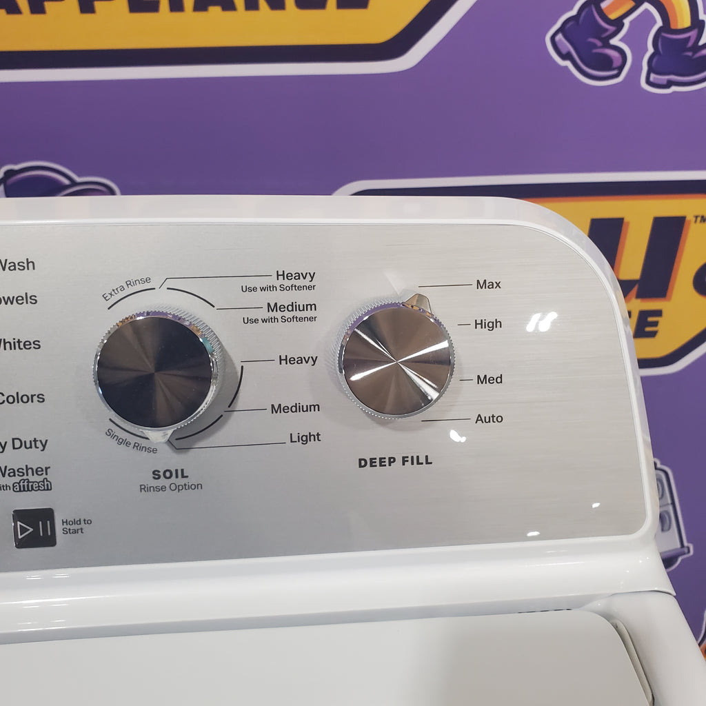 Pictures of Maytag Top Load 4.8 Cu. Ft. Washer with Extra Power MVW5430MW - Scratch and Dent (Moderate) and Maytag Front Load Wrinkle Prevent Electric 7.0 Cu. Ft. Dryer with End of Cycle Signal MED4500MW - Open Box - Neu Appliance Outlet - Discount Appliance Outlet in Austin, Tx
