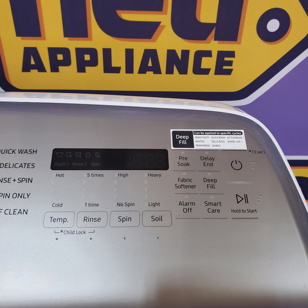 Pictures of Samsung White Top Load 5.0 Cu. Ft. Washer with Super Speed WA50R5400AW - Certified Refurbished and Samsung White Electric 7.4 Cu. Ft. Dryer with Sensor Dry 16035 - DVE50R5200W - Certified Refurbished - Neu Appliance Outlet - Discount Appliance Outlet in Austin, Tx