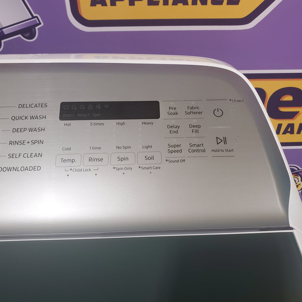 Pictures of 5.2 cu. ft. Samsung Large Capacity Smart Top Load Washer with Super Speed Wash in White and 7.4-cu ft Electric Dryer with Sensor Dry(White) - Neu Appliance Outlet - Discount Appliance Outlet in Austin, Tx