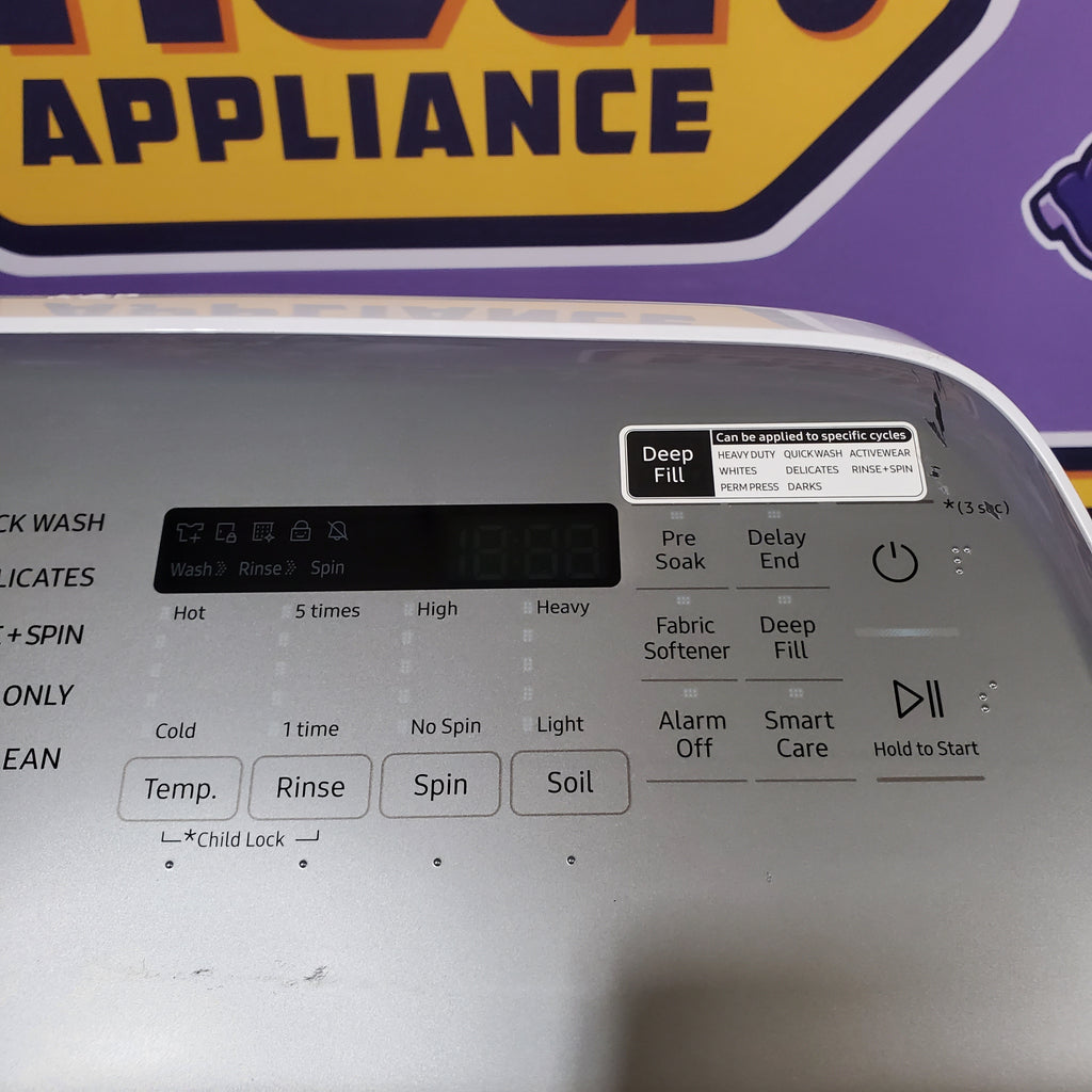 Pictures of Samsung White Top Load 5.4 Cu. Ft. Washer with Active Water Jet WA50R5200AW/US - Certified Refurbished and Samsung White 7.4 cu. ft. Electric Dryer in White with Steam Sanitize+ DVE54R7200W/A3 - Certified Refurbished - Neu Appliance Outlet - Discount Appliance Outlet in Austin, Tx