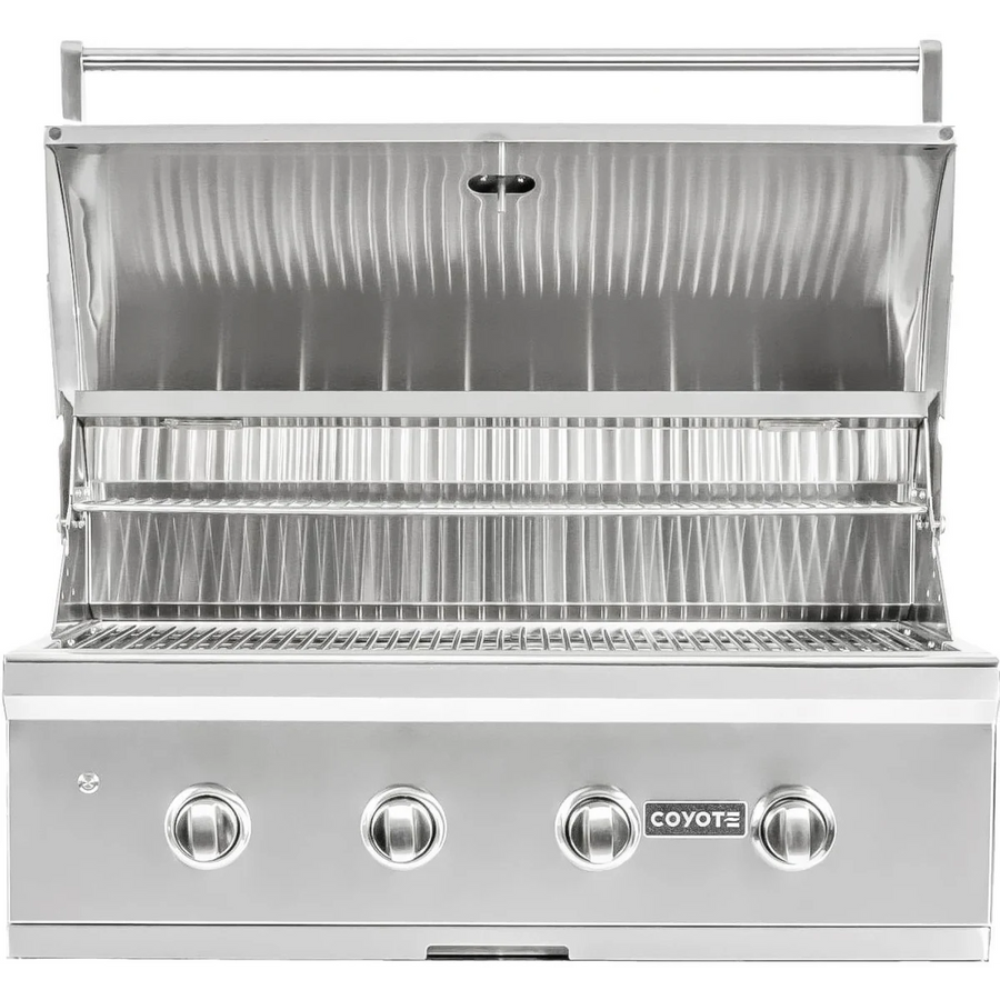 Coyote 36 Inch Built-In Grill with 4 Infinity Burners™, 875 sq. in. Cooking Surface, Interior Grill Lighting and Integrated Wing Guard C2C36NG - Scratch & Dent (Minor)