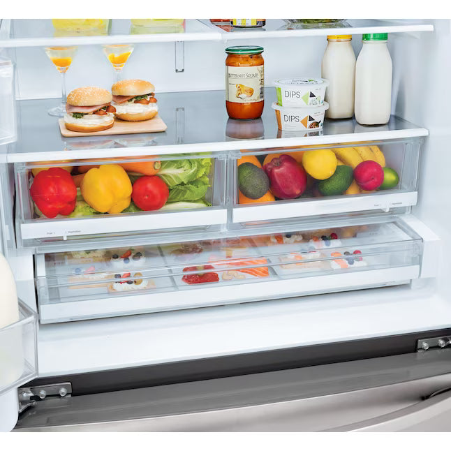 LG 28 cu. ft. 3 Door French Door, Ice and Water with Single Ice Maker in Printproof Stainless Steel LRFS28XBS - Scratch & Dent (Moderate)