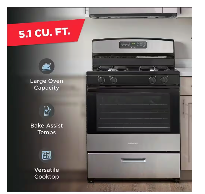 Pictures of Amana Gas 30 Inch Range with Bake Assist Temps and Extra Large Oven Window AGR6303MMB - Scratch and Dent (Minor) - Neu Appliance Outlet - Discount Appliance Outlet in Austin, Tx