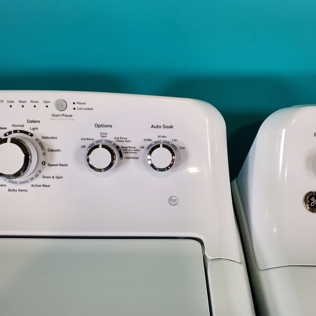 Pictures of Neu Select GE High Capacity Agitator Washer & Electric Dryer Set: 4.2 cu. ft. High Capacity Agitator Washer With Extra Water Cycle / Option & 7.2 cu. ft. Electric 220v Dryer With Auto Sensor Dry - Certified Refurbished - Neu Appliance Outlet - Discount Appliance Outlet in Austin, Tx