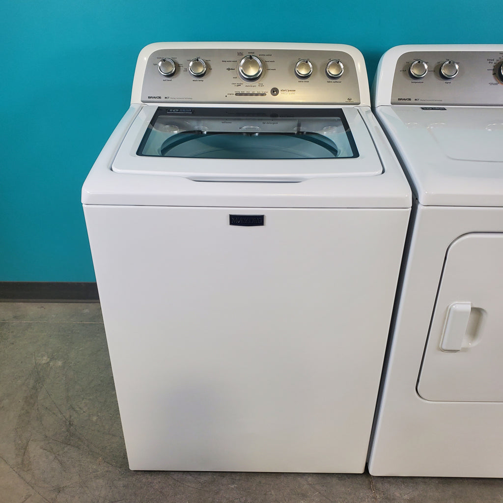 Pictures of Neu Elite Maytag Bravos High Capacity Impeller Washer & Electric Dryer Set: 4.3 cu. ft. High Capacity Impeller Washer With Extra Water Cycle / Option & 7.0 cu. ft. Electric 220v Dryer With Auto Sensor Dry  - Certified Refurbished - Neu Appliance Outlet - Discount Appliance Outlet in Austin, Tx