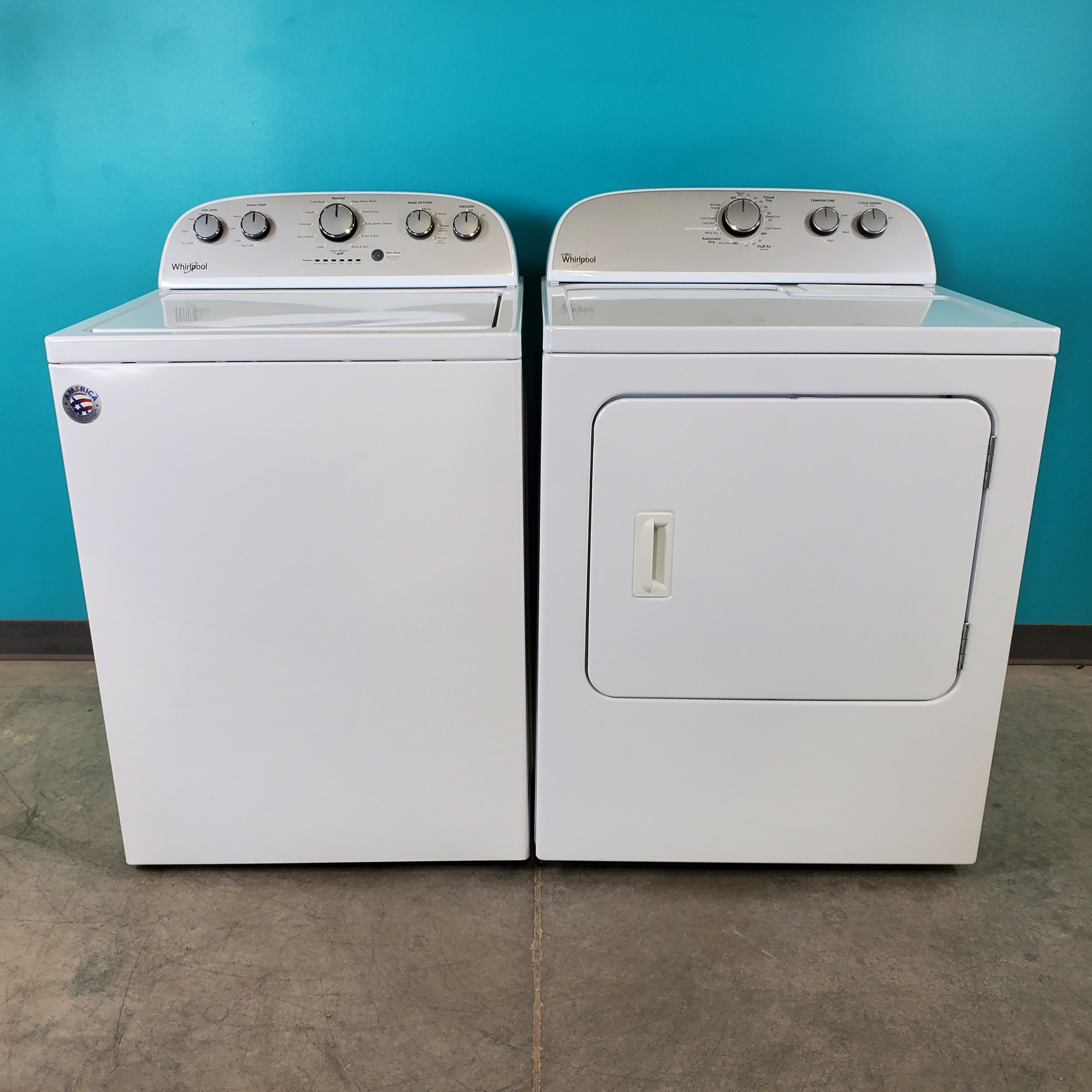 Pictures of Neu Preferred Whirlpool High Capacity Impeller Washer & Electric Dryer Set: 3.8 cu. ft. High Capacity Impeller Washer With Extra Water Cycle / Option & 7.0 cu. ft. Electric 220v Dryer With Auto Sensor Dry  - Certified Refurbished - Neu Appliance Outlet - Discount Appliance Outlet in Austin, Tx