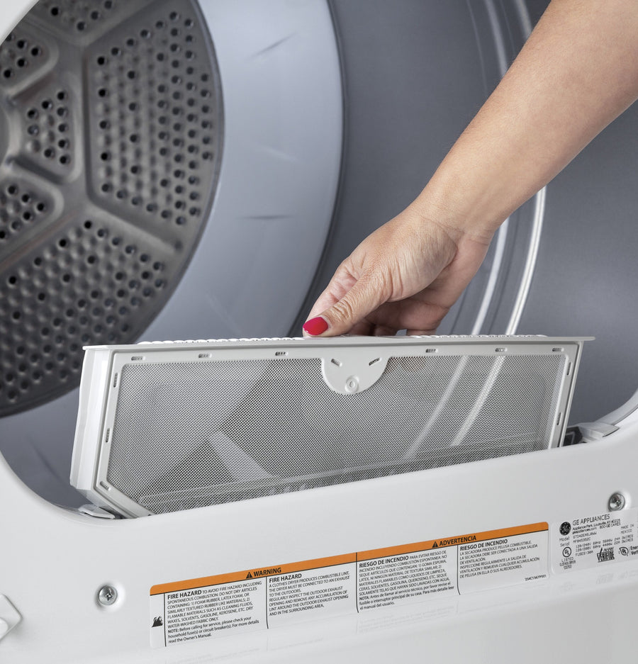 GE® 4.2 cu. ft. Capacity Washer with Stainless Steel Basket Certified Refurbished and GE 6.2 cu. ft. Capacity Electric Dryer with Up To 120 ft. Venting and Shallow Depth GTD33EASKWW - Certified Refurbished
