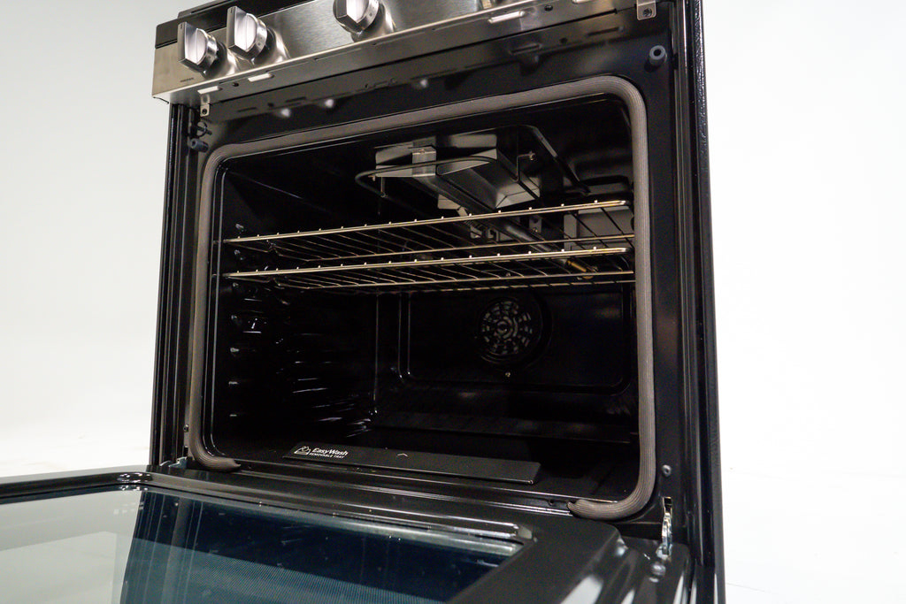 GE GGF600AVSS Stainless steel oven with open door on a white background