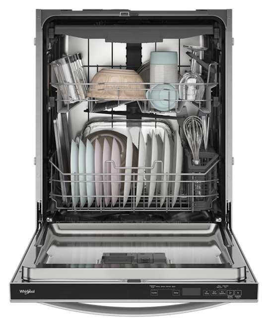 Pictures of Whirlpool 24-in 44dBA Dishwasher Flush in Stainless Steel with Cabinets with 3rd Rack and Top Control WDT550SAPZ - Open Box - Neu Appliance Outlet - Discount Appliance Outlet in Austin, Tx