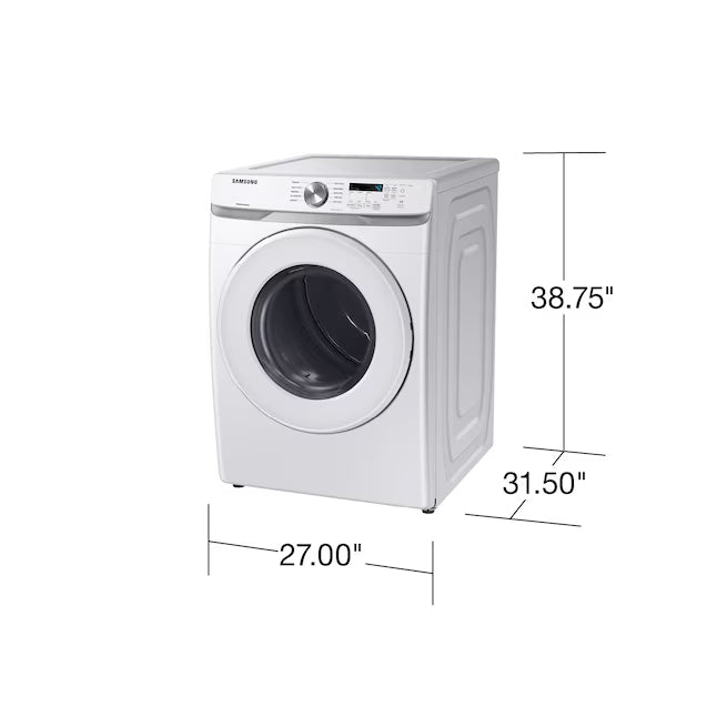 Samsung 7.5 cu. ft. Front Load Electric Dryer with Smart Care in White DVE45T6000W - Scratch & Dent (Moderate)