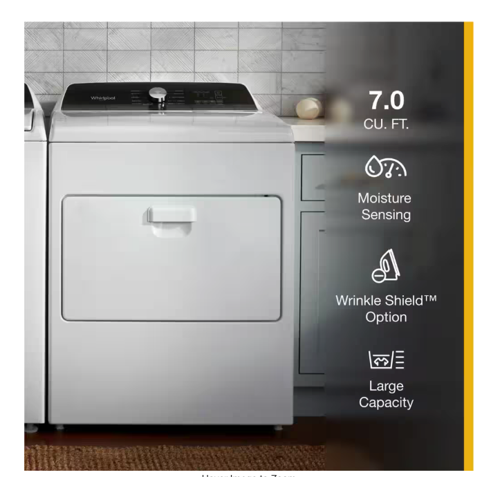 Whirlpool 7.0 cu. ft. Electric Dryer with Hamper Door 22442606 - WED5010LW - Scratch & Dent (Minor)