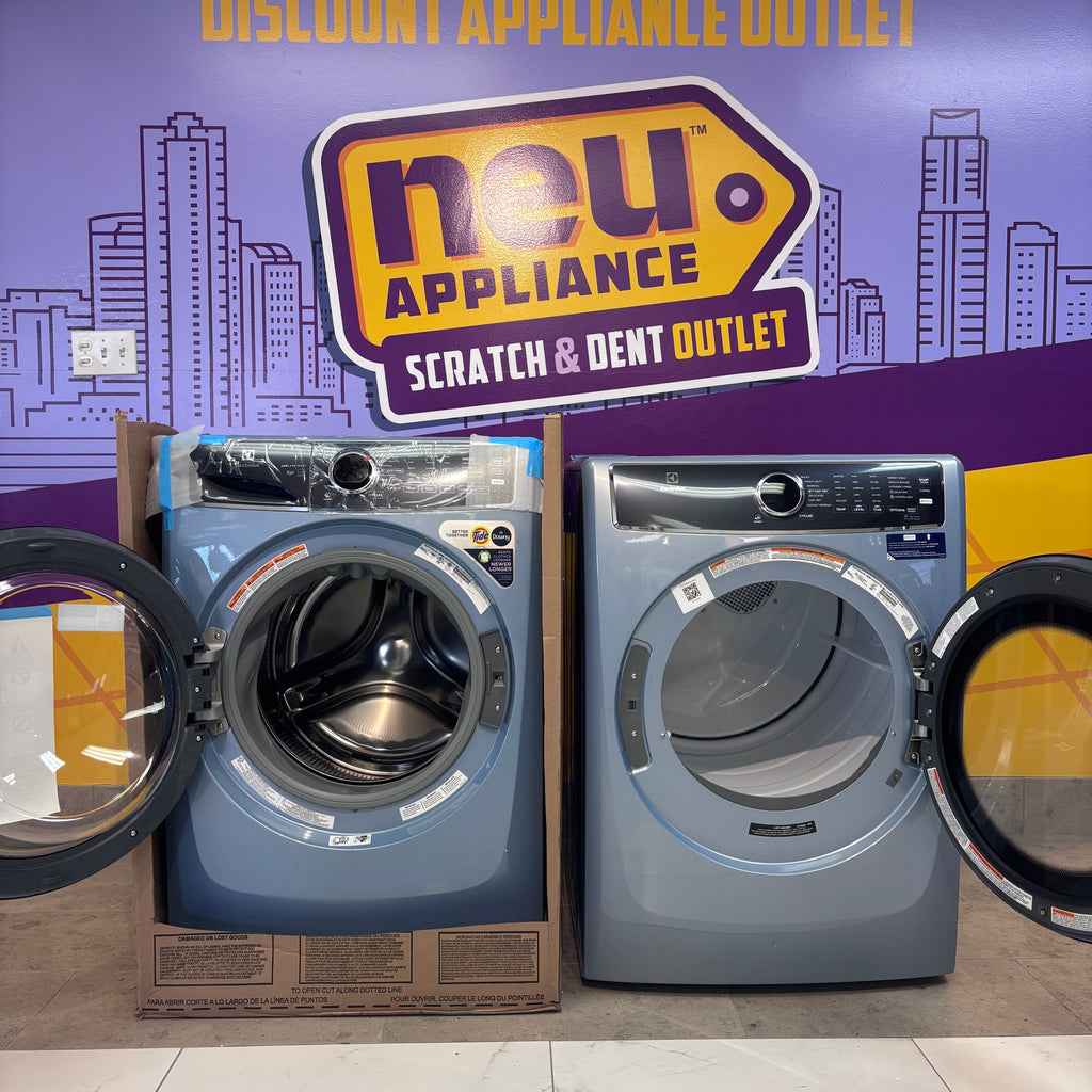Pictures of Electrolux Glacier Blue 400 Series 4.5 Cu. Ft. Front Load Washer with Perfect Steam ELFW7437AG - New in Box and Electrolux Glacier Blue 400 Series Gas 8.0 Cu. Ft. Dryer with Instant Refresh Cycle ELFG7437AG - Scratch and Dent (Minor) - Neu Appliance Outlet - Discount Appliance Outlet in Austin, Tx