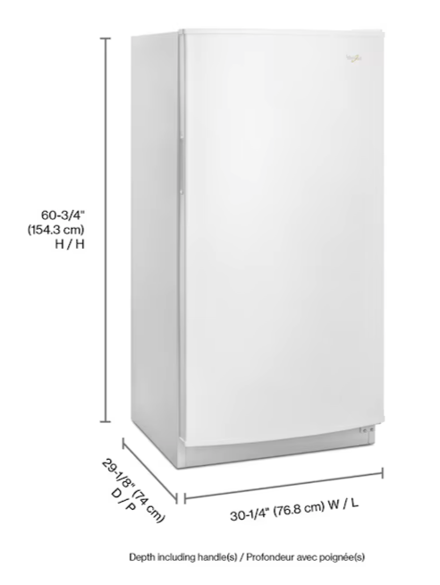 Whirlpool 16 cu. ft. Upright Freezer with LED Lighting 22134SD231 - WZF34X16DW - Scratch & Dent (Minor)