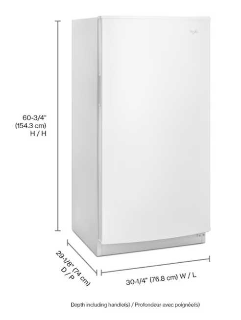 Pictures of Whirlpool 16 cu. ft. Upright Freezer with LED Lighting WZF34X16DW - Scratch & Dent (Minor) - Neu Appliance Outlet - Discount Appliance Outlet in Austin, Tx