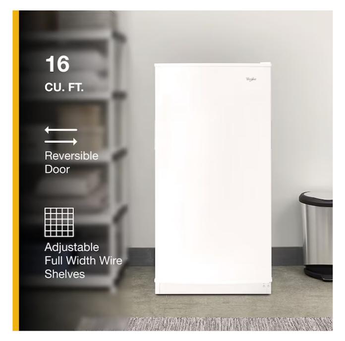Whirlpool 16 cu. ft. Upright Freezer with LED Lighting 22134SD231 - WZF34X16DW - Scratch & Dent (Minor)