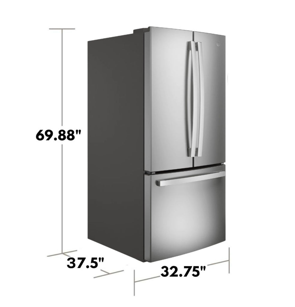 Pictures of GE 33" Wide Stainless Steel ENERGY STAR 24.7 Cu. Ft. French-Door Refrigerator with Ice Maker and Water Dispenser GNE25JYKFS - New in Box - Neu Appliance Outlet - Discount Appliance Outlet in Austin, Tx