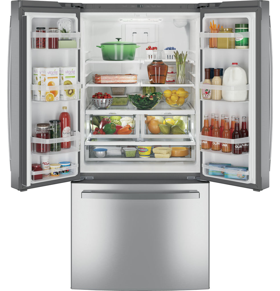 Pictures of GE 33" Wide Stainless Steel ENERGY STAR 24.7 Cu. Ft. French-Door Refrigerator with Ice Maker and Water Dispenser GNE25JYKFS - New in Box - Neu Appliance Outlet - Discount Appliance Outlet in Austin, Tx