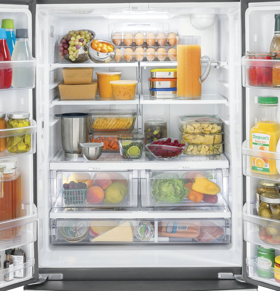 Pictures of GE 33" Wide Stainless Steel ENERGY STAR 24.7 Cu. Ft. French-Door Refrigerator with Ice Maker and Water Dispenser GNE25JYKFS - New in Box - Neu Appliance Outlet - Discount Appliance Outlet in Austin, Tx