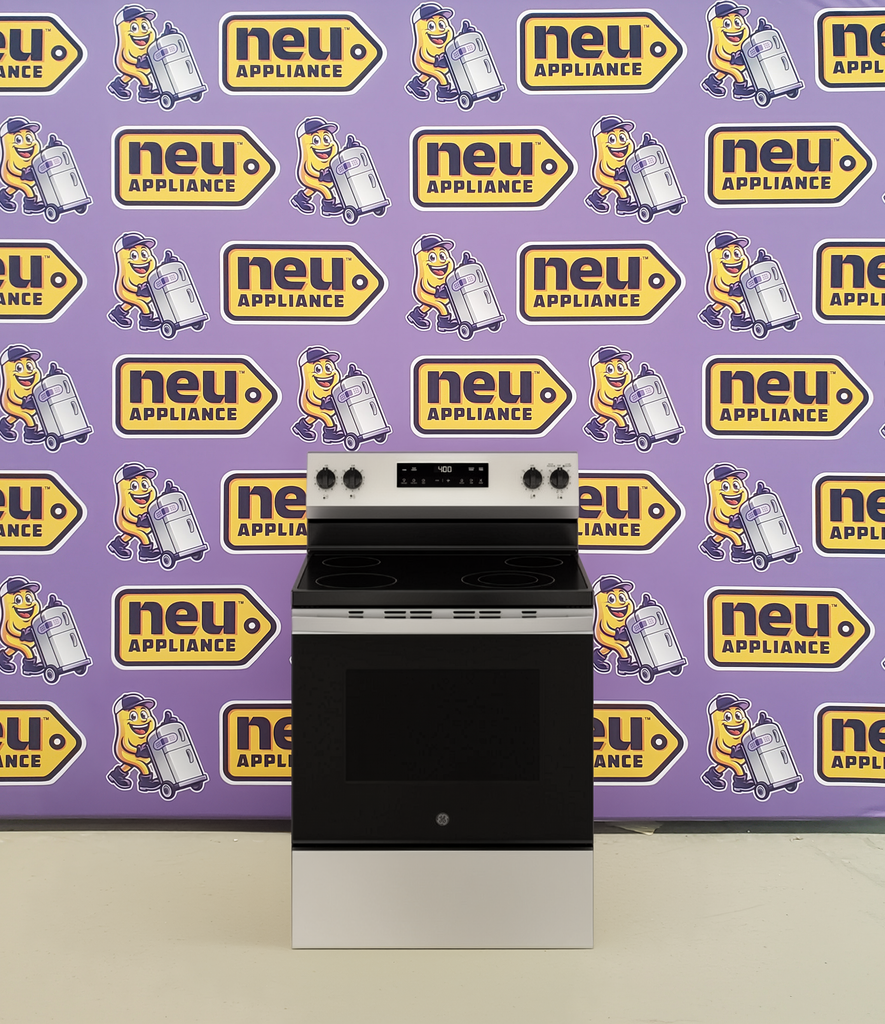 Pictures of GE® Stainless Steel ENERGY STAR® 30" Free-Standing Electric Range with 4 Burner Radiant Cooktop GE9890 - GRF400SVSS - New In Box - Neu Appliance Outlet - Discount Appliance Outlet in Austin, Tx